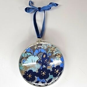 Glass Blue & Silver Round Fairy Garden Holiday Ornament